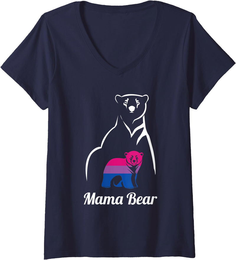 LGBT Bisexual Pride Mama Bear Designs Co. Womens LGBT Bisexual Pride Mama Bear Bi V-Neck T-Shirt - Navy Blue