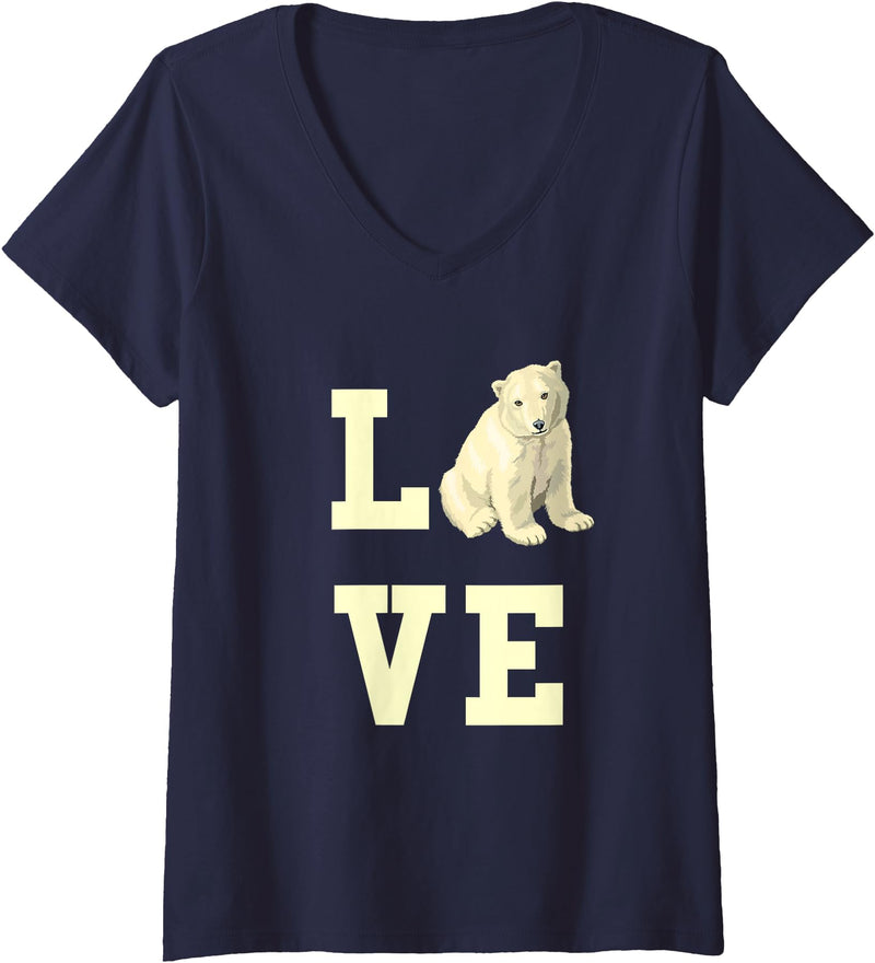 Womens Love with Polar Bear V-Neck T-Shirt - Navy Blue
