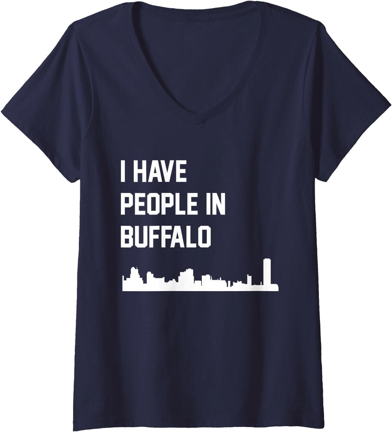 Womens I Have People in Buffalo New York V-Neck T-Shirt - Navy Blue
