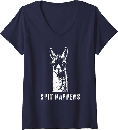 Womens Funny Llama Spit Happens - Llama Drama V-Neck T-Shirt