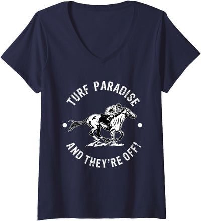 Horse Racetrack Designs Womens Turf Paradise Racetrack Horse Racing Fan Equestrian AZ Derby V-Neck T-Shirt