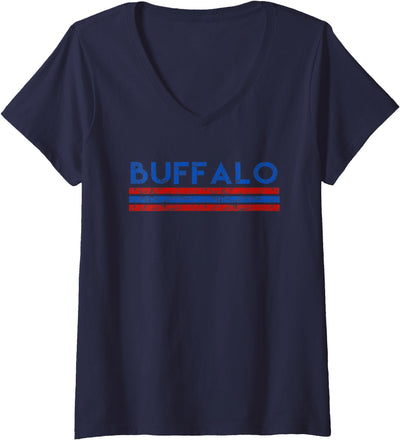 Cow Buffalo New York Retro Vintage Weathered V-Neck T-Shirt