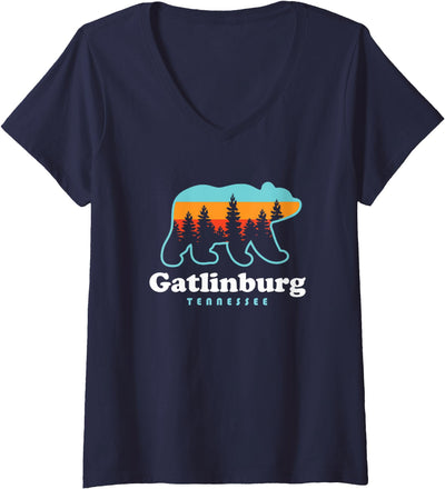 Womens Gatlinburg Tennessee Bear Great Smoky Mountains V-Neck T-Shirt