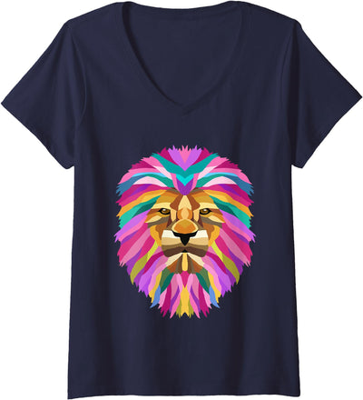 Womens Lion painted Artistic lion V-Neck T-Shirt