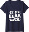 AddictiveDesignsCo Animal Merch Women's In My Bear Era School Mascot Spirit Wildlife Animal Love V-Neck T-Shirt - Navy Blue
