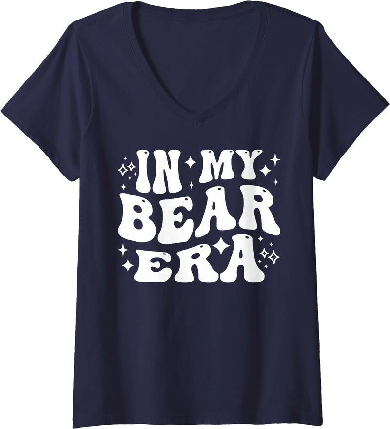 AddictiveDesignsCo Animal Merch Women's In My Bear Era School Mascot Spirit Wildlife Animal Love V-Neck T-Shirt - Navy Blue