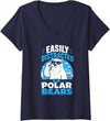 Women's Easily Distracted By Polar Bears V-Neck T-Shirt - Navy Blue