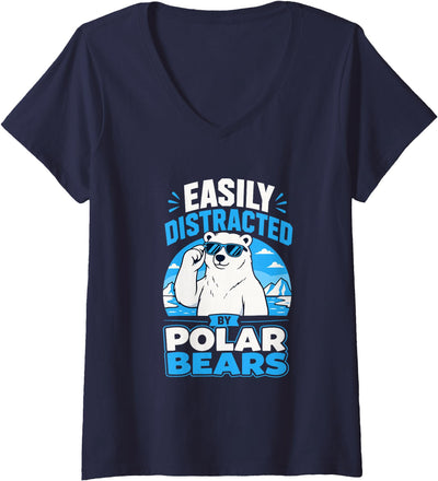 Women's Easily Distracted By Polar Bears V-Neck T-Shirt