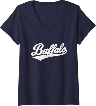 Cow Womens Buffalo New York Vintage Sport V-Neck T-Shirt