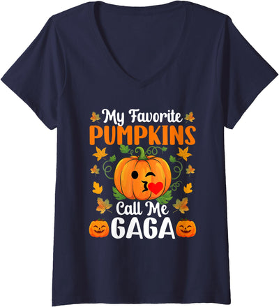 Gaga Halloween Shirt Womens My Favorite Pumpkins Call Me Gaga Shirt Funny Halloween V-Neck T-Shirt