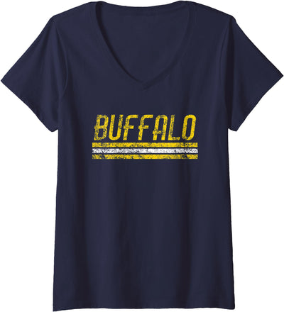 Cow Womens Buffalo New York Retro Vintage Weathered V-Neck T-Shirt