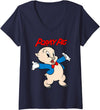 Womens Looney Tunes Porky Pig Vintage Portrait V-Neck T-Shirt - Navy Blue