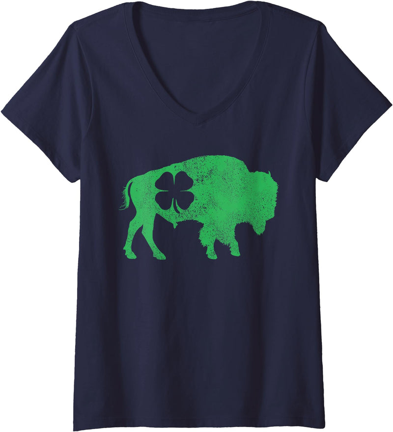 Buffalo - St Patricks Day Funny Women's Buffalo - Shamrock St. Patrick's Day Saint Paddy's V-Neck T-Shirt - Navy Blue