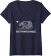 California Republic Shirts Womens CA Republic Shirt, Bear & Star | Distressed California State V-Neck T-Shirt - Navy Blue