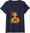 Women's Jurassic World Halloween Dinosaur Pumpkin Logo V-Neck T-Shirt - Navy Blue
