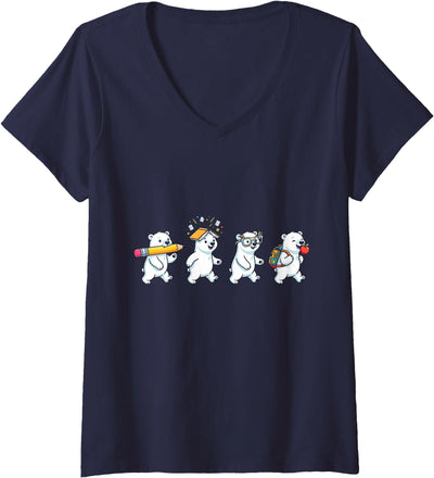 Women's Funny Polar Bear Back to School Teacher Student V-Neck T-Shirt