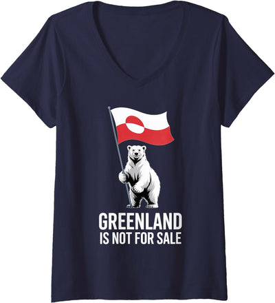 Arctic Polar Bear Greenland Protest Women's Greenland is Not for Sale Arctic Polar Bear V-Neck T-Shirt