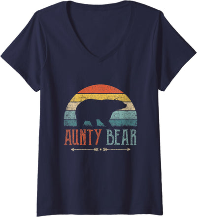 Womens Aunty Bear Vintage Retro Aunt Present Auntie V-Neck T-Shirt