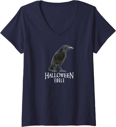 Pumpkin Trick Or Treat Holiday Crow Women's Halloween Eagle V-Neck T-Shirt