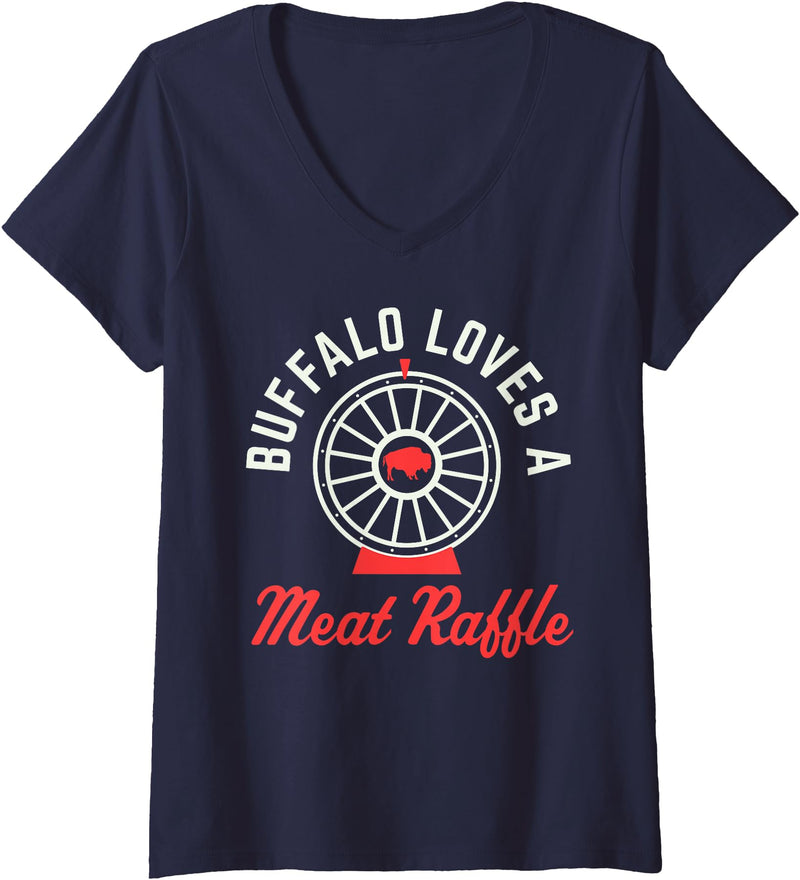 Buffalo Meat Raffle Womens Funny Meat Raffle Buffalo Loves a Meat Raffle WNY V-Neck T-Shirt - Navy Blue