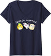 Funny anime designs Womens Squish hunter cute animals pineapple cow lamb V-Neck T-Shirt - Navy Blue