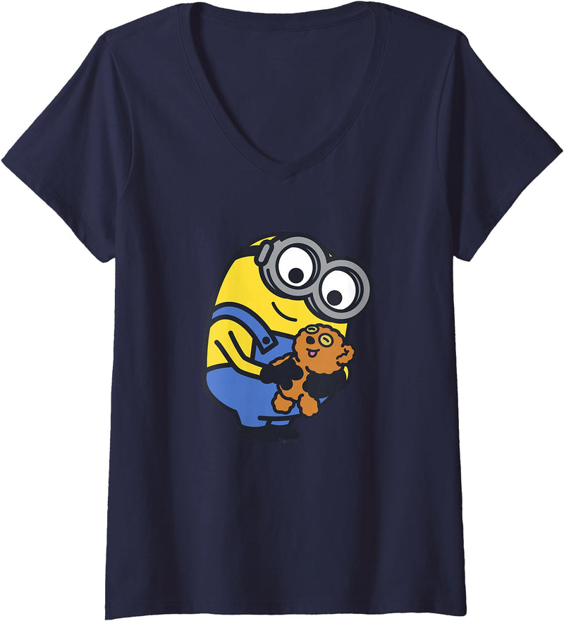 Women's Despicable Me Minions Favorite Teddy Bear Portrait V-Neck T-Shirt - Navy Blue