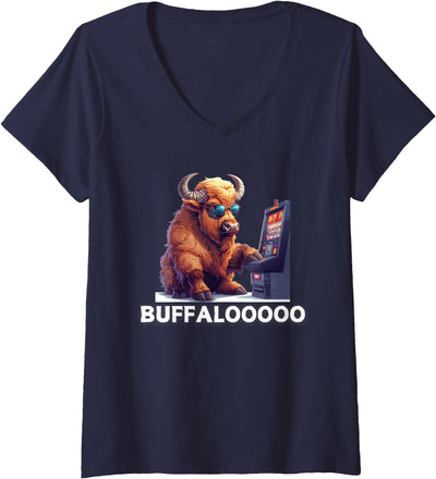 Cow Womens Lucky Buffalo Casino Slot Machine Funny V-Neck T-Shirt