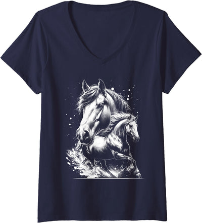 MyAnimal - Your Favourite Animal Wear Womens Horse in photorealistic drawing style as a cool portrait V-Neck T-Shirt