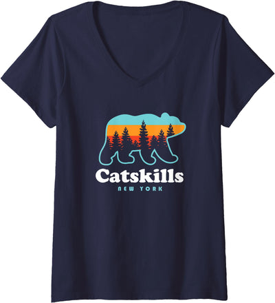 Womens Catskills NY Bear Mountains Camping Hiking New York V-Neck T-Shirt