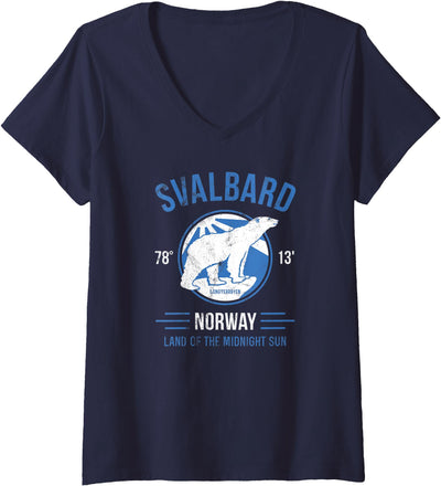 Svalbard T-Shirt Co. Womens Svalbard Polar Bear Aurora | Longyearbyen Spitsbergen Norway V-Neck T-Shirt