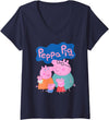 Womens Peppa Pig 20th Anniversary Whole Family Portrait V-Neck T-Shirt - Navy Blue