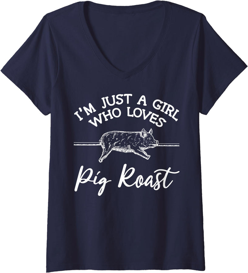 Cool Pig Roast Humor Quote Merch Women's Pig Roast Apparel - Top Funny Roasts Lover Design V-Neck T-Shirt - Navy Blue