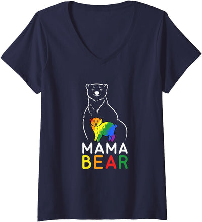 Women's LGBT Mama Bear Gay Pride Equal Rights Rainbow V-Neck T-Shirt