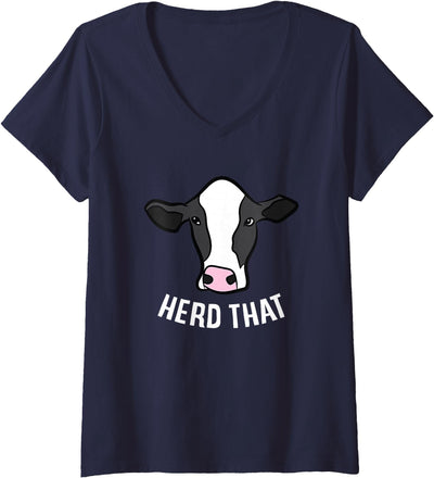 Womens Funny Cow Farming Gift for Cow Farmer Herd V-Neck T-Shirt