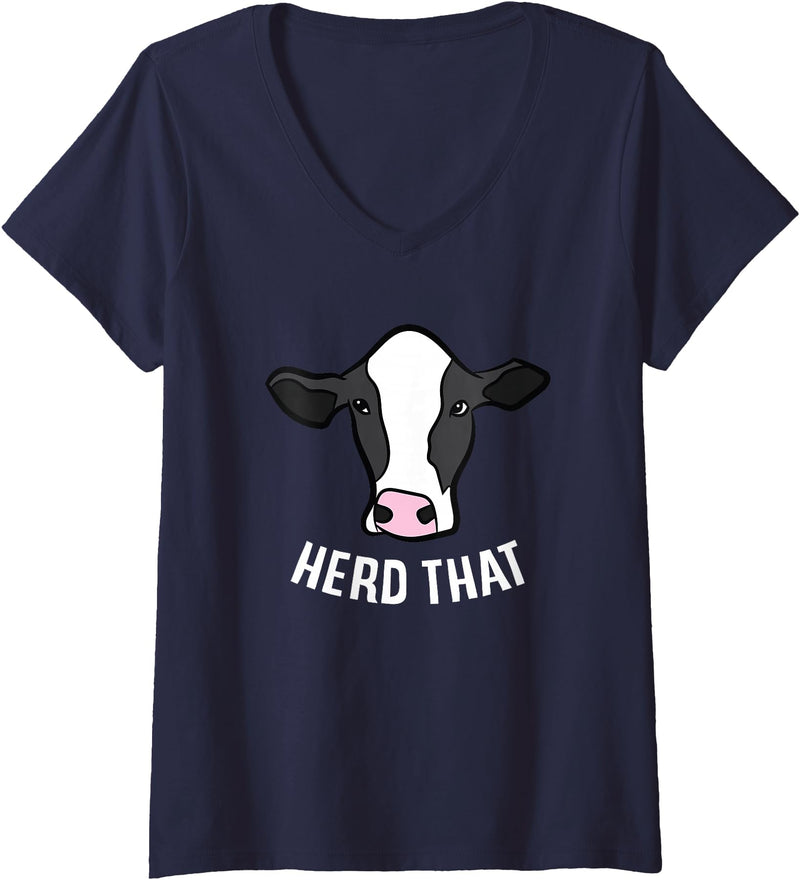 Cute Cow Animal Gifts Womens Funny Cow Farming Gift For Cow Farmer Herd That V-Neck T-Shirt - Navy Blue