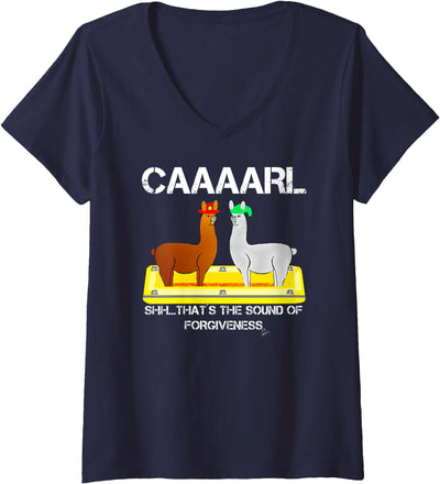 llama shirt collection by Jean Olivier Womens funny llama with hats lama with hat - forgiveness funny carl V-Neck T-Shirt