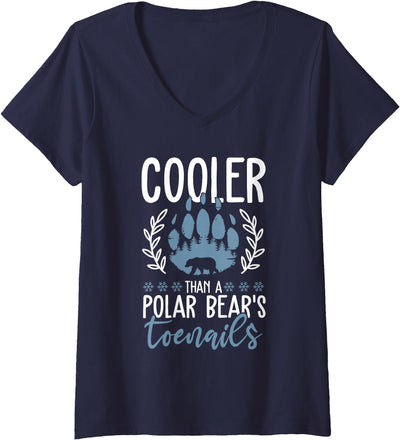 Polar Bear Apparel and Gifts Women's Funny Polar Bear Quote - Cooler Than A Polar Bear's Toenails V-Neck T-Shirt