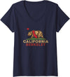 California Bear Vintage Berkeley West Coast Women's Berkeley California Vintage Bear Retro State Pride V-Neck T-Shirt - Navy Blue