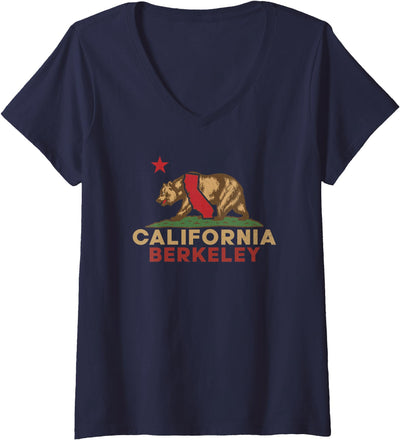Women's Berkeley California Vintage Bear Retro State Pride V-Neck T-Shirt