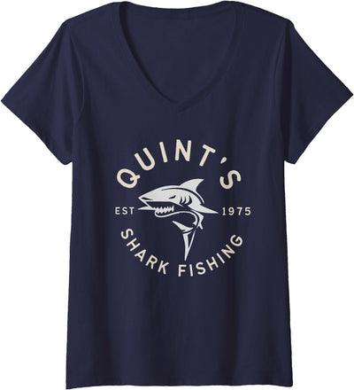 Womens Vintage Quint's Shark Fishing 1975 Retro V-Neck T-Shirt