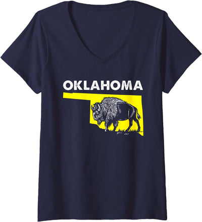 Bison Oklahoma State Buffalo Wildlife Prairie Pride V-Neck T-Shirt