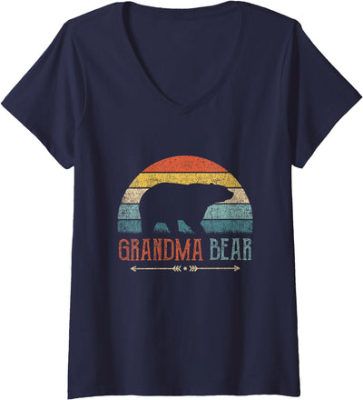 Womens Grandma Bear Funny Gift Grandmother Grandma V-Neck T-Shirt