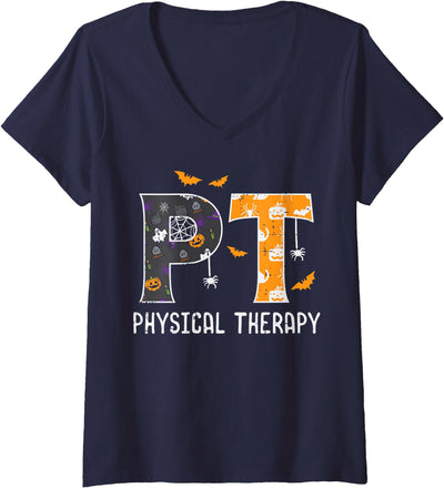 Halloween For Women Men Kids Boys Girls Women's Halloween PT Physical Therapy Therapist Costume Women Men V-Neck T-Shirt