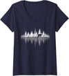Outdoor Wild Retro Forest Gifts Womens Trees Reflection Wildlife Nature Animal Bear Outdoor Forest V-Neck T-Shirt - Navy Blue