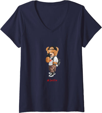 Womens Men's Women's Kids Teddy Bear Graphic Cool Designs Funny V-Neck T-Shirt