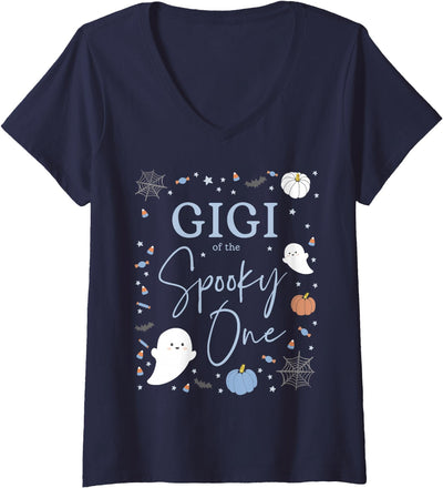 Spooky One Birthday Blue Boy 1st First Halloween Womens Gigi of the Spooky One First Birthday Blue Boy 1st Halloween V-Neck T-Shirt