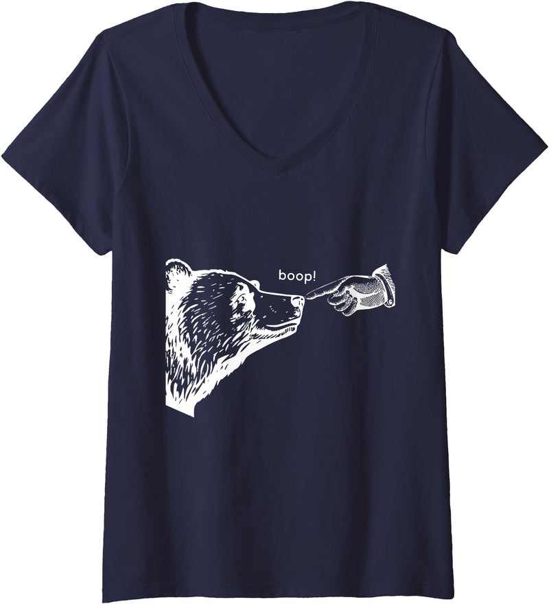 Boop Bear FUNNY Womens Boop the Bear V-Neck T-Shirt - Navy Blue