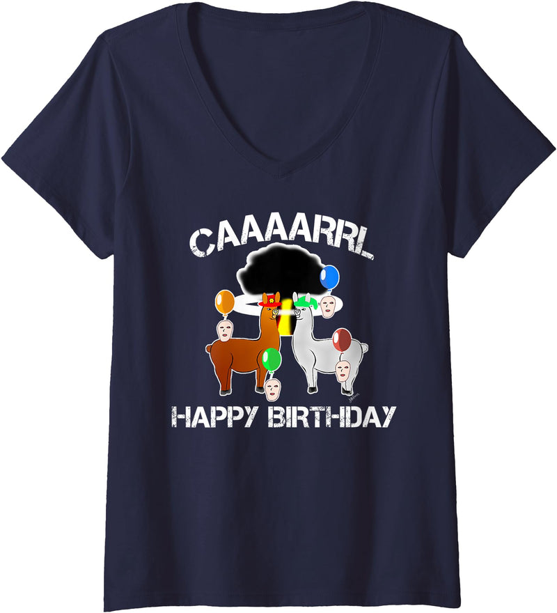 llama shirt collection by Jean Olivier Womens funny llama with hats lama with hat carl funny birthday V-Neck T-Shirt - Navy Blue