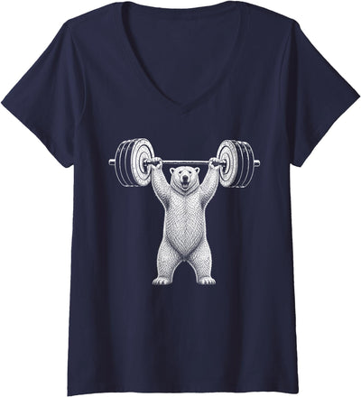 Women's Polar Bear Gym Deadlift Workout Weightlifting V-Neck T-Shirt