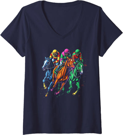 Horse Racing Derby Party Supplies & Derby Clothing Womens Vintage Horse Racing Painting Horse and Derby Lovers V-Neck T-Shirt